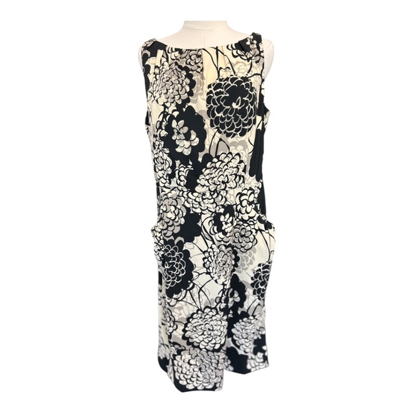 EUC JONES WEAR Black & Cream Floral Mid Length Dress Sz 14 + Flexees Shapewear - Picture 2 of 15
